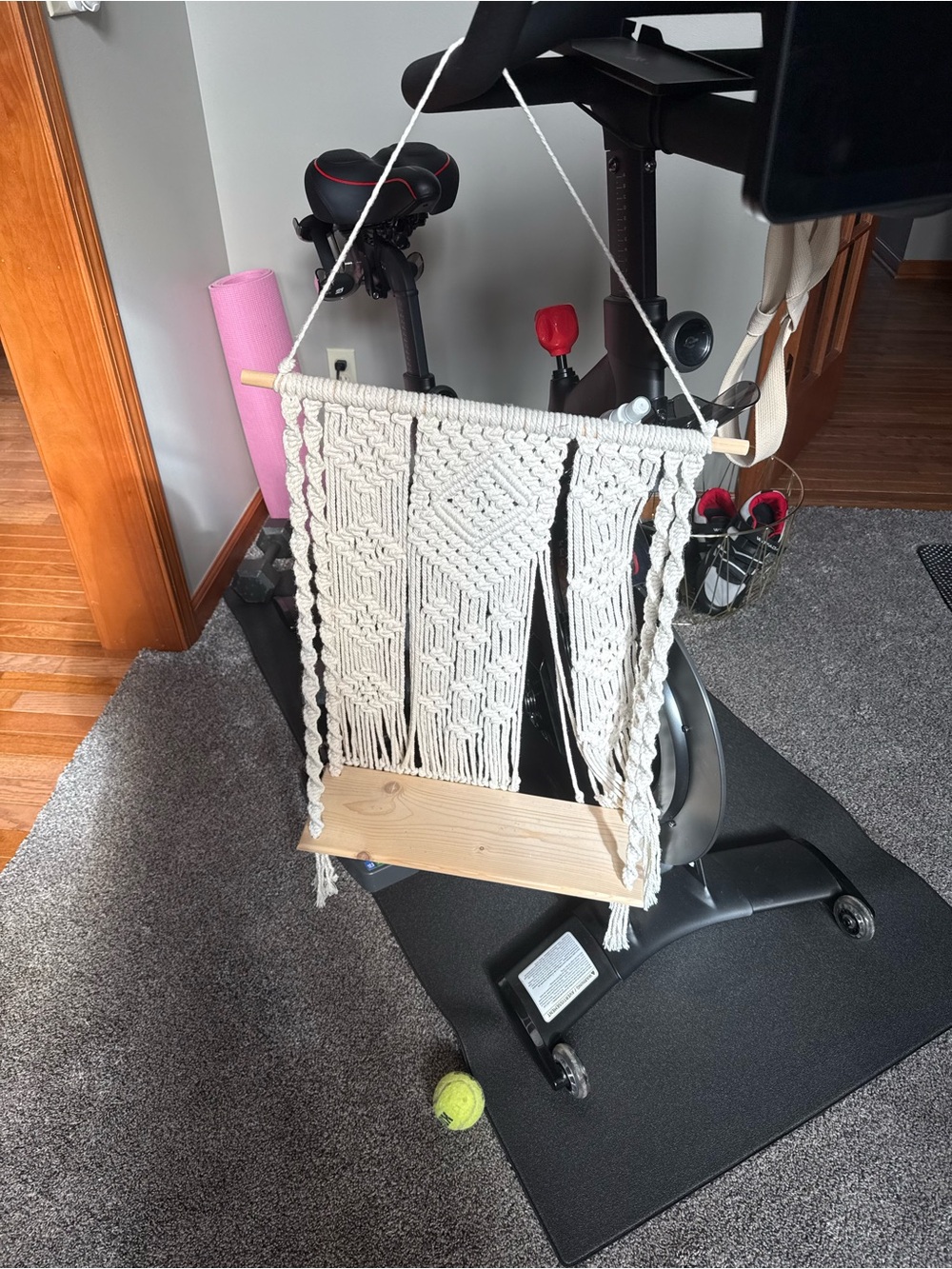 Handmade Macrame Wall Hanging with shelf in Cream - Home Accents